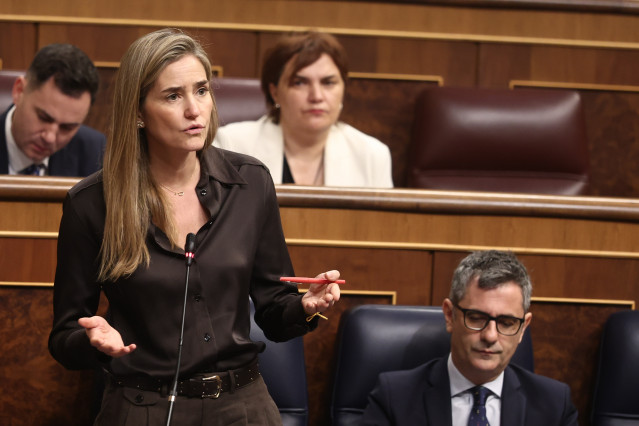 La vicepresidenta tercera y ministra para la Transición Ecológica y el Reto Demográfico, Sara Aagesen, interviene durante una sesión de control al Gobierno, en el Congreso