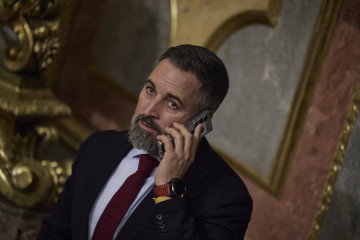 El presidente de Vox, Santiago Abascal, durante una sesión plenaria en el Congreso