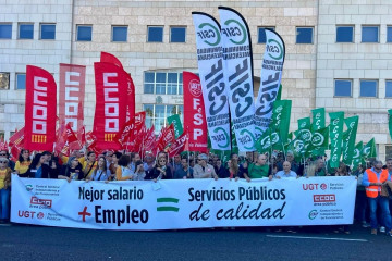 Concentración de CCOO, UGT y CSIF frente al Ministerio de Función Pública el pasado 30 de octubre