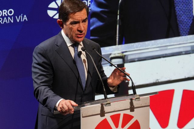 El presidente del BBVA, Carlos Torres Vila, durante su intervención en el Foro Gran Vía celebrado este viernes en Bilbao