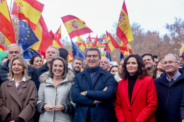 Archivo - Manifestación convocada por el PP contra la amnistía, a 3 de diciembre de 2023, en el Templo de Debod en Madrid para protestar por la Ley de Amnistía.