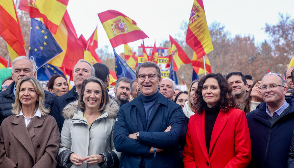 Archivo - Manifestación convocada por el PP contra la amnistía, a 3 de diciembre de 2023, en el Templo de Debod en Madrid para protestar por la Ley de Amnistía.