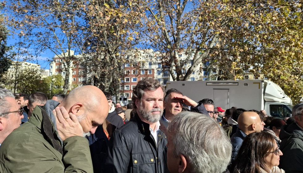 El exportavoz parlamentario de Vox en el Congreso Iván Espinosa de los Monteros en la protesta del PP en el Templo de Debod de Madrid contra la 