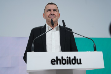 Archivo - El secretario general de EH Bildu, Arnaldo Otegi, durante una rueda de prensa en San Sebastián