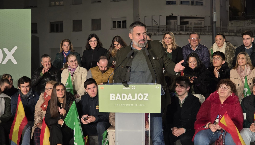 El presidente de Vox, Santiago Abascal, participa en un acto público en Badajoz
