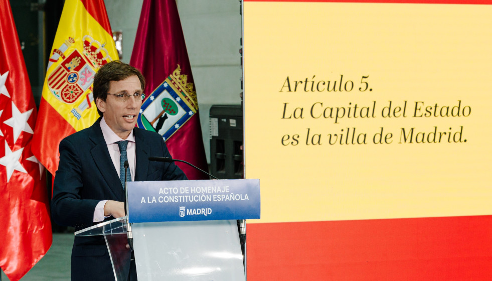 El alcalde de Madrid, José Luis Martínez-Almeida, en el acto institucional, organizado por el Ayuntamiento con motivo del Día de la Constitución.