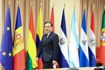 El ministro de Asuntos Exteriores, Unión Europea, Cooperación, José Manuel Albares, durante la recepción preparatoria del XII Foro Parlamentario Iberoamericano, en el Congreso de los Diputados