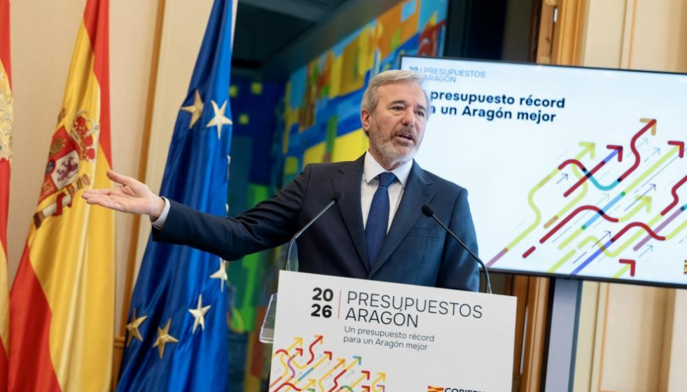 El presidente del Gobierno de Aragón, Jorge Azcón, en la presentación del proyecto de presupuestos para 2026.