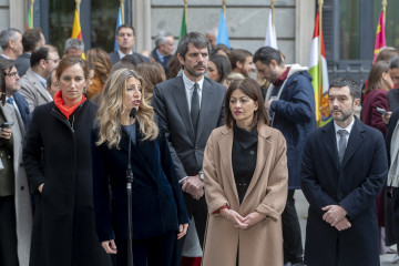 La vicepresidenta segunda del Gobierno y ministra de Trabajo, Yolanda Díaz, la ministra de Sanidad, Mónica García, el ministro de Cultura, Ernest Urtasun, la ministra de Juventud e Infancia, Sira R