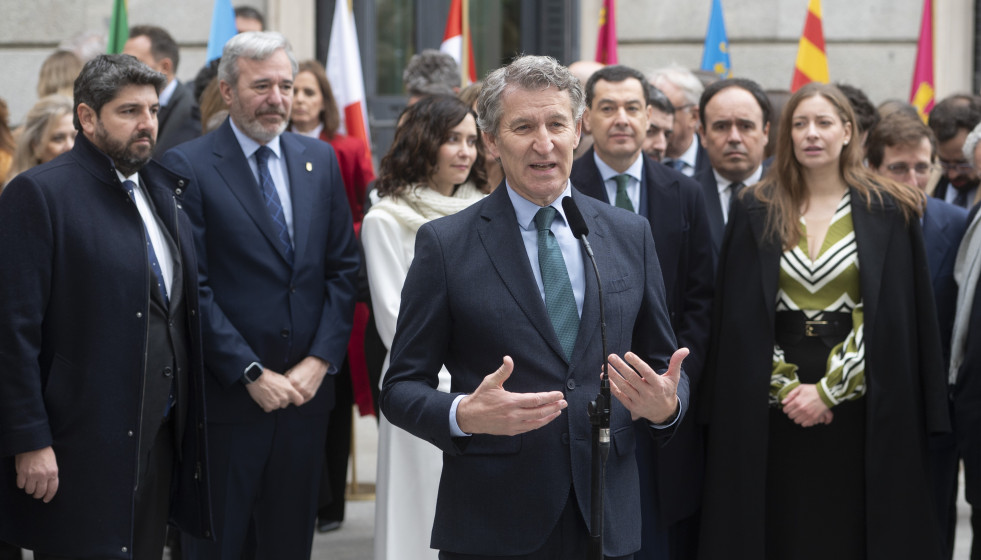 El presidente del PP, Alberto Núñez Feijóo, durante el acto institucional por el Día de la Constitución, en el Congreso de los Diputados, a 6 de diciembre de 2025, en Madrid (España).