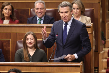El presidente del Partido Popular, Alberto Núñez Feijóo, interviene durante una sesión de control al Gobierno, en el Congreso de los Diputados, a 26 de noviembre de 2025, en Madrid (España).