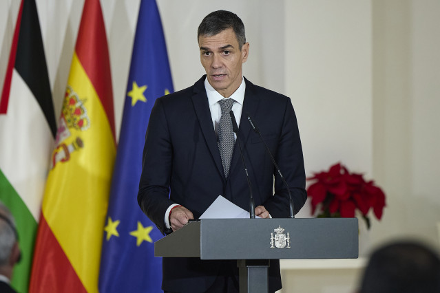 El presidente del Gobierno, Pedro Sánchez, ante los medios de comunicación