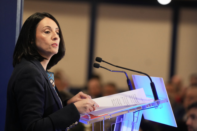 La secretaria de Organización del PSOE, Rebeca Torró, en un desayuno informativo en Bilbao