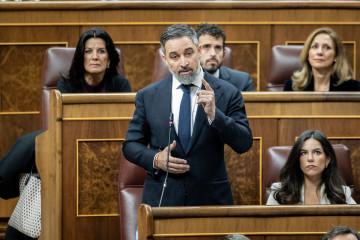 El presidente de Vox, Santiago Abascal, interviene durante una sesión de control al Gobierno, en el Congreso de los Diputados, a 10 de diciembre de 2025, en Madrid (España).