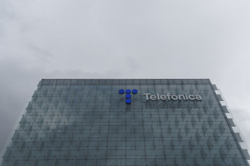 Archivo - Fachada de la sede de Telefónica, a 6 de marzo de 2023, en Madrid (España).
