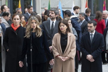 La vicepresidenta segunda del Gobierno y ministra de Trabajo, Yolanda Díaz, la ministra de Sanidad, Mónica García, el ministro de Cultura, Ernest Urtasun, la ministra de Juventud e Infancia, Sira R