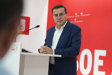 Archivo - El secretario general del PSOE de Extremadura, Miguel Ángel Gallardo, en rueda de prensa en Mérida. Imagen de archivo