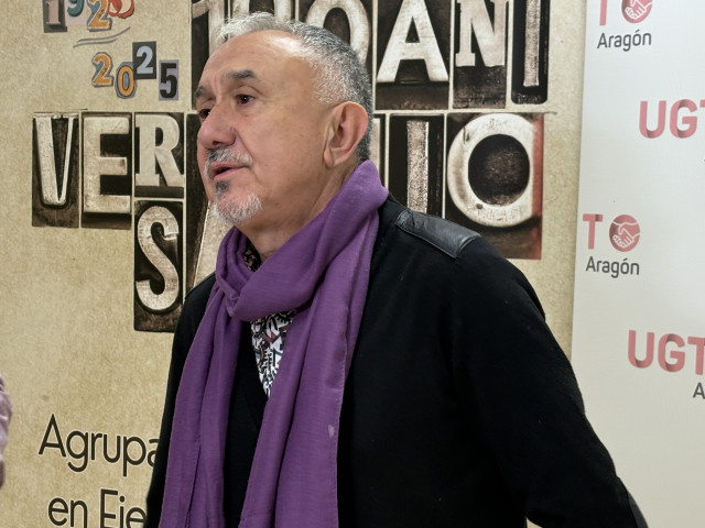 El secretario general confederal de UGT, Pepe Álvarez, en Ejea de los Caballeros.