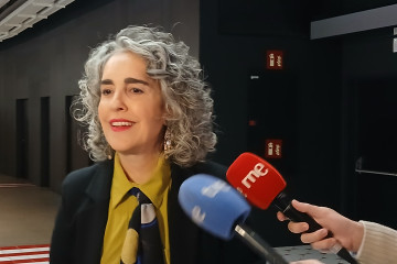 La vicelehendakari y consejera de Cultura y Política Lingüística, Ibone Bengoetxea, en declaraciones a los medios en Bilbao.