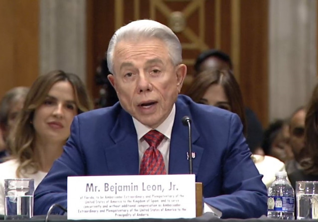 Archivo - El próximo embajador de EEUU en España, Benjamin Leon, durante una audiencia del Senado estadounidense