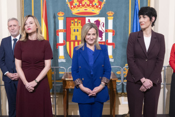 (I-D) La exministra de Educación, Formación Profesional y Deportes, Pilar Alegría; la ministra de Educación, Formación Profesional y Deportes, Milagros Tolón y la ministra de Inclusión, Segurid