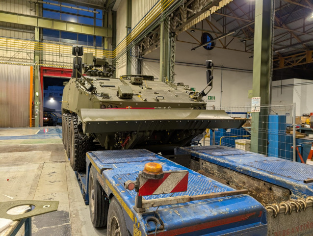 Archivo - Un 8x8 Dragón en la versión de zapadores en la fábrica de General Dynamics European Land Systems (GDELS) en Trubia (Oviedo)