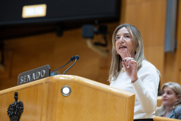 La portavoz del PP en el Senado, Alicia García, interviene durante una sesión de control al Gobierno, en el Senado, a 16 de diciembre de 2025, en Madrid (España).