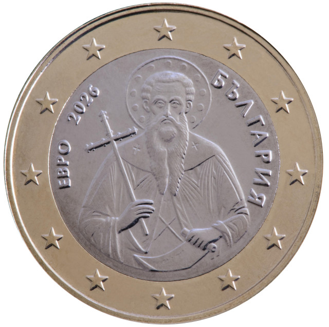 Archivo - Moneda de 1 euro acuñada por Bulgaria