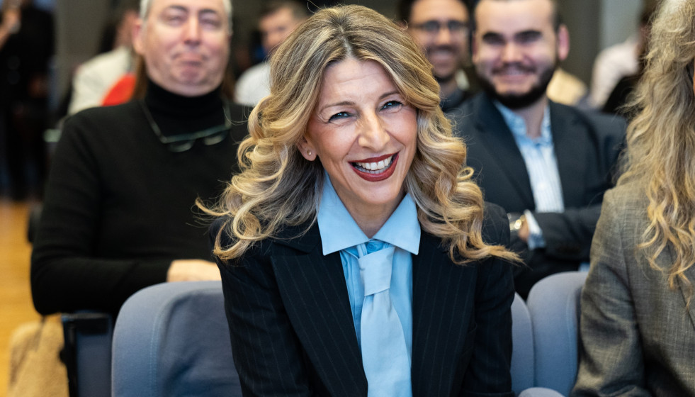 La vicepresidenta segunda y ministra de Trabajo y Economía Social, Yolanda Díaz, durante una rueda de prensa, en el Ministerio de Trabajo y Economía Social, a 19 de diciembre de 2025, en Madrid (Es