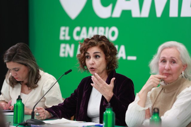 La secretaria general del PSOE-A y vicepresidenta primera del Gobierno, María Jesús Montero, en Alcalá de Guadaíra (Sevilla) en la Interparlamentaria regional de los socialistas andaluces.