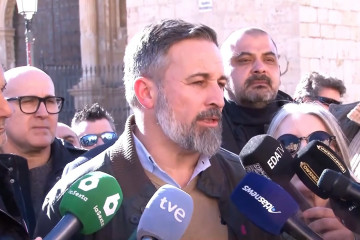 El presidente de Vox, Santiago Abascal, en Calamocha.