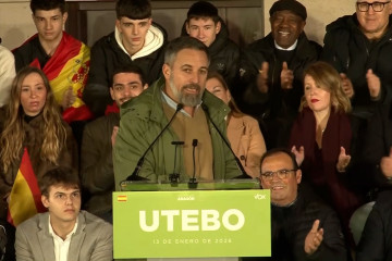 El presidente de Vox, Santiago Abascal, en un mítin en Utebo.