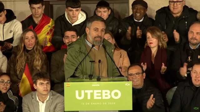 El presidente de Vox, Santiago Abascal, en un mítin en Utebo.