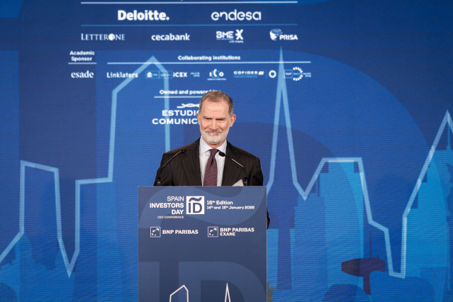 El Rey Felipe VI durante la inauguración de la XVI edición del Spain Investors Day (SID), este miércoles en Madrid.