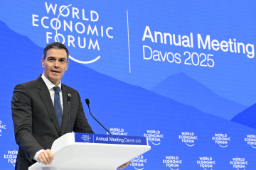 Archivo - El presidente del Gobierno, Pedro Sánchez, interviene en el Foro Económico Mundial de Davos el año pasado.