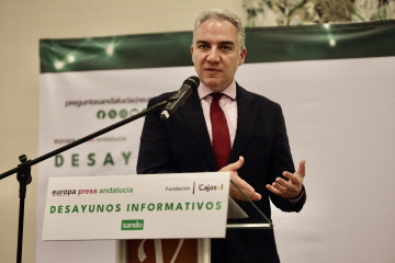 El vicesecretario de Política Autonómica y Local y Análisis Electoral del PP y diputado en el Congreso, Elías Bendodo, durante su intervención en los desayunos informativos de Europa Press Andalu