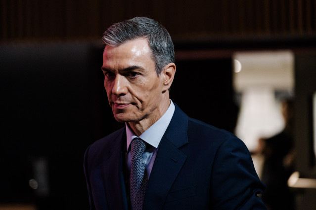 el presidente del Gobierno, Pedro Sánchez, durante la Conferencia de Embajadores y Embajadoras de España acreditados en el exterior, en el Ministerio de Asuntos Exteriores, Unión Europea y Cooperación, a 8 de enero de 2026, en Madrid (España).