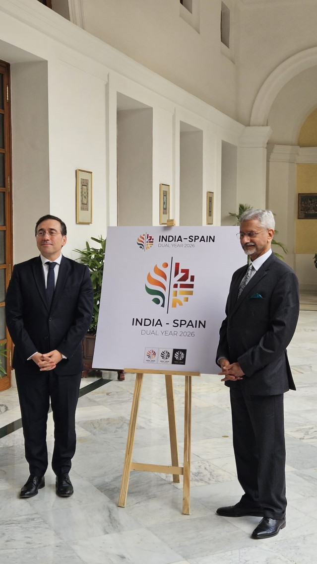 El ministro de Asuntos Exteriores, Unión Europea y Cooperación, José Manuel Albares, con su homólogo indio, Subrahmanyam Jaishankar, en una visita oficial en Nueva Delhi el 21 de enero de 2026.
