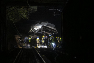 El tren accidentado, a 20 de enero de 2026, en Gelida, Barcelona, Catalunya (España).