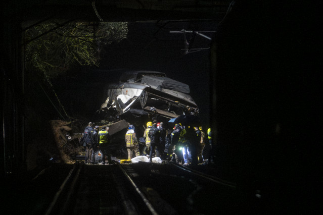 El tren accidentado, a 20 de enero de 2026, en Gelida, Barcelona, Catalunya (España).