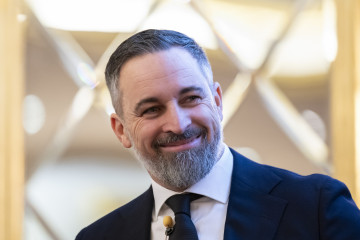 El presidente de Vox, Santiago Abascal, durante el desayuno de Foro Empresarial 'Nuevos retos, nueva nomenclaturas', en el Hotel Wellington, a 21 de enero de 2026, en Madrid (España).