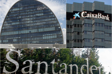 Archivo - Sedes de BBVA, CaixaBank y Santander.