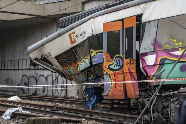 El tren accidentado, a 21 de enero de 2026, en Gelida, Barcelona