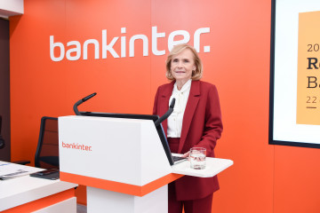 La consejera delegada de Bankinter, Gloria Ortiz, durante una rueda de prensa, en la sede de Bankinter, a 22 de enero de 2026, en Madrid (España).