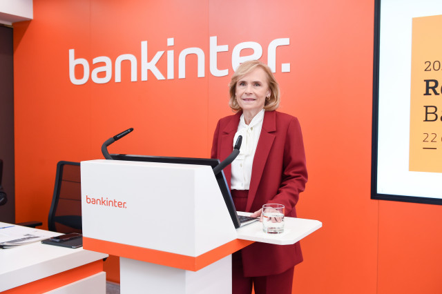 La consejera delegada de Bankinter, Gloria Ortiz, durante una rueda de prensa, en la sede de Bankinter, a 22 de enero de 2026, en Madrid (España).