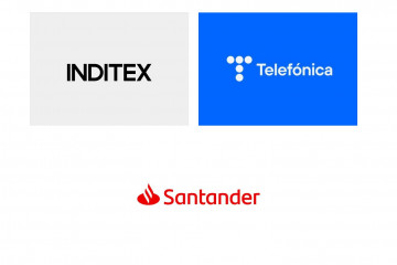 Archivo - Logos de Inditex, Telefónica y Santander