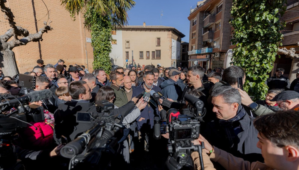 El presidente de Vox, Santiago Abascal, en La Almunia de Doña Godina.