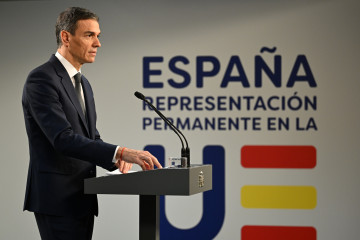El presidente del Gobierno, Pedro Sánchez, en rueda de prensa tras el Consejo Europeo Extraordinario