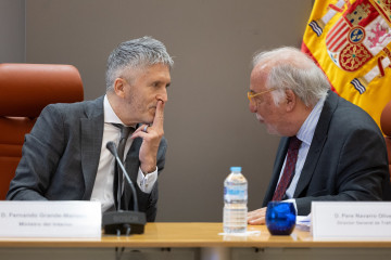 Archivo - (I-D) El ministro del Interior, Fernando Grande-Marlaska, y el director general de Tráfico, Pere Navarro, durante una rueda de prensa, en la Dirección General de Tráfico, a 10 de enero de