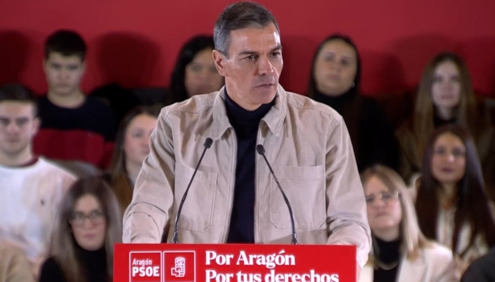 El presidente del Gobierno,, Pedro Sánchez, en un mitin del PSOE de Aragón en Huesca